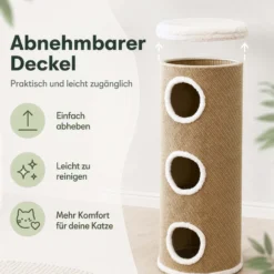 Fudajo Forest Kratztonne mehrfarbig-cremefarben Höhe 106 cm Ø 40 cm inkl. Kissen, Katzentonne mit 3 Eingängen