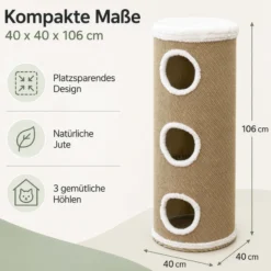 Fudajo Forest Kratztonne mehrfarbig-cremefarben Höhe 106 cm Ø 40 cm inkl. Kissen, Katzentonne mit 3 Eingängen