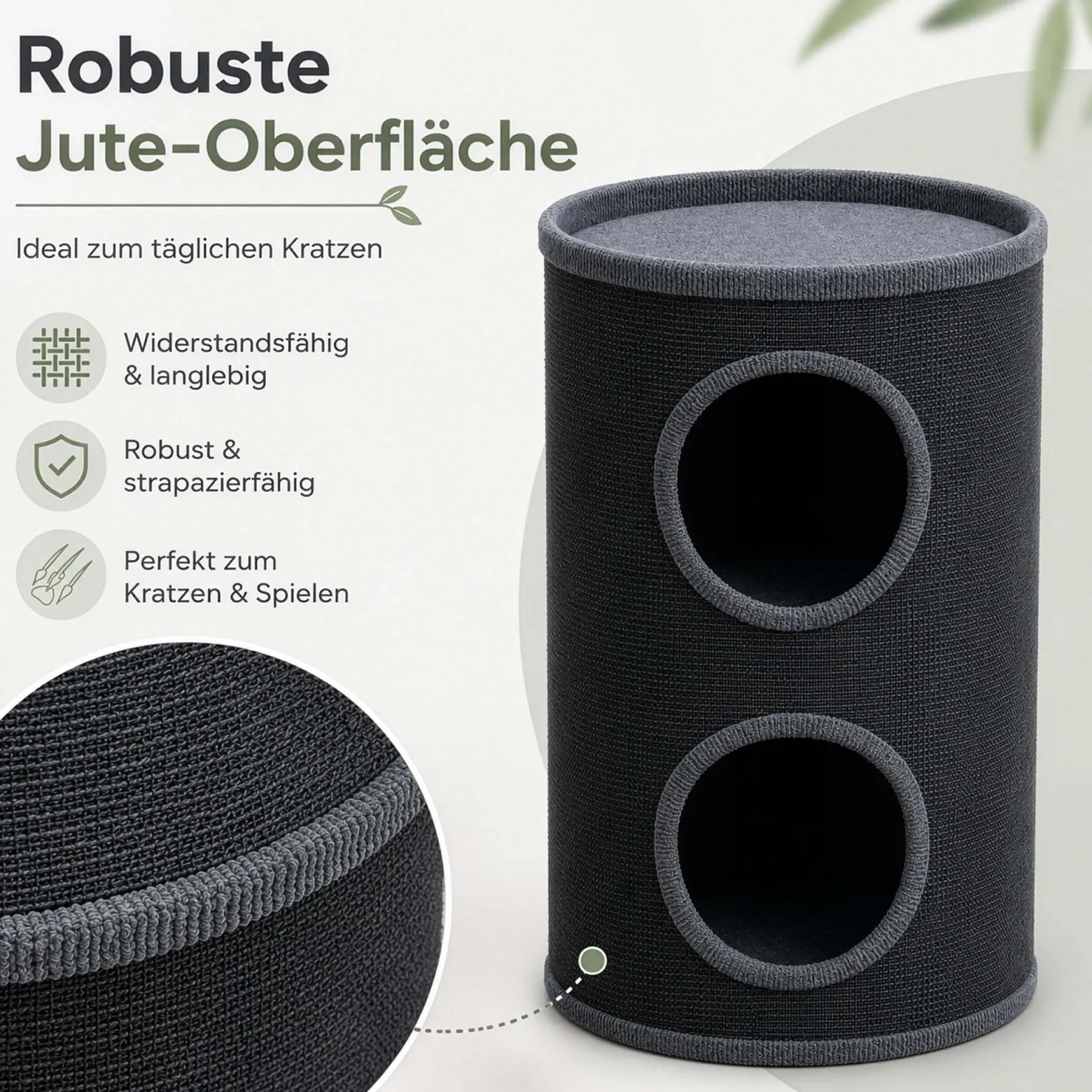 Fudajo Forest Kratztonne weiß-cremefarben Höhe 61 cm Ø 35 cm inkl. Kissen, Katzentonne mit 2 Eingängen