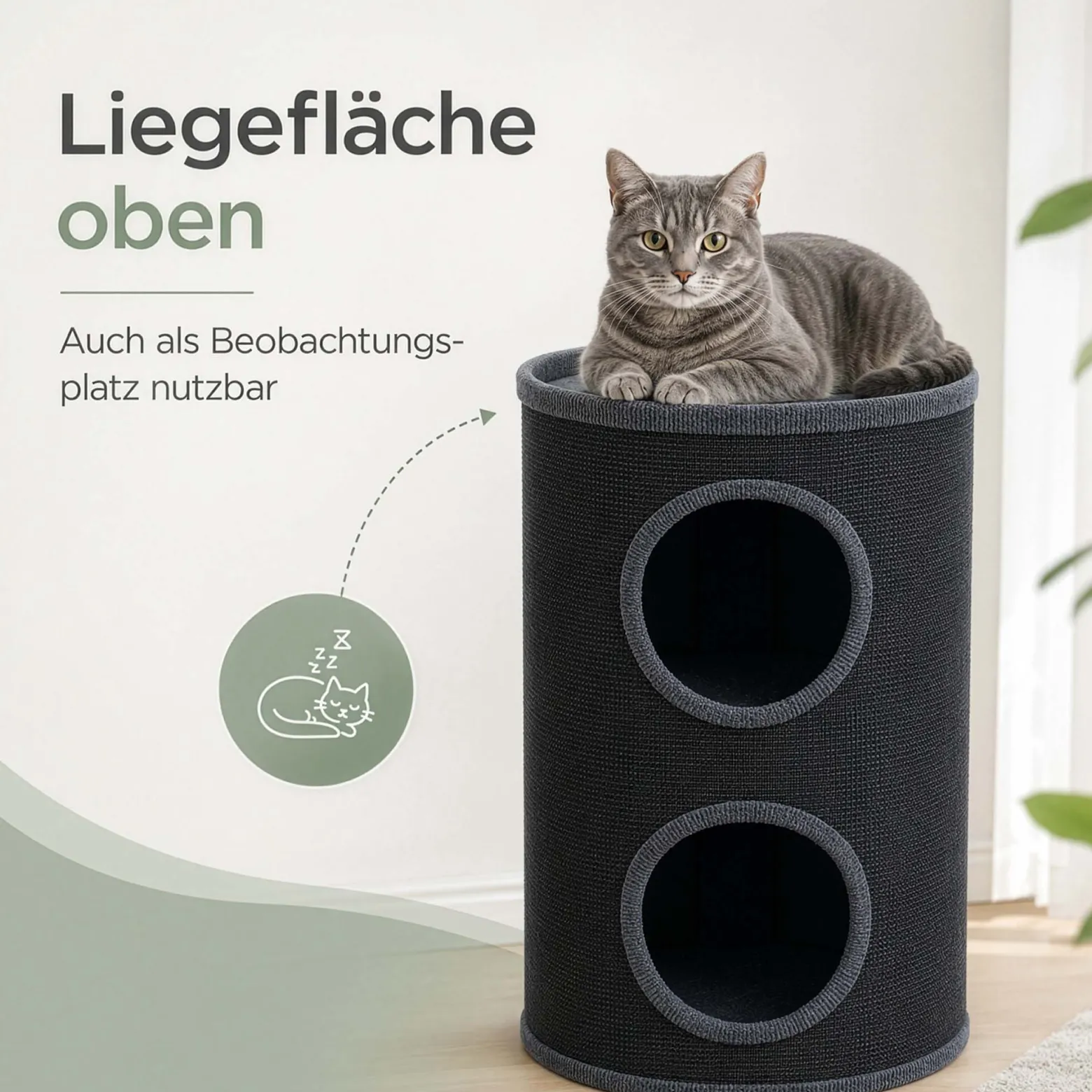 Fudajo Forest Kratztonne weiß-cremefarben Höhe 61 cm Ø 35 cm inkl. Kissen, Katzentonne mit 2 Eingängen