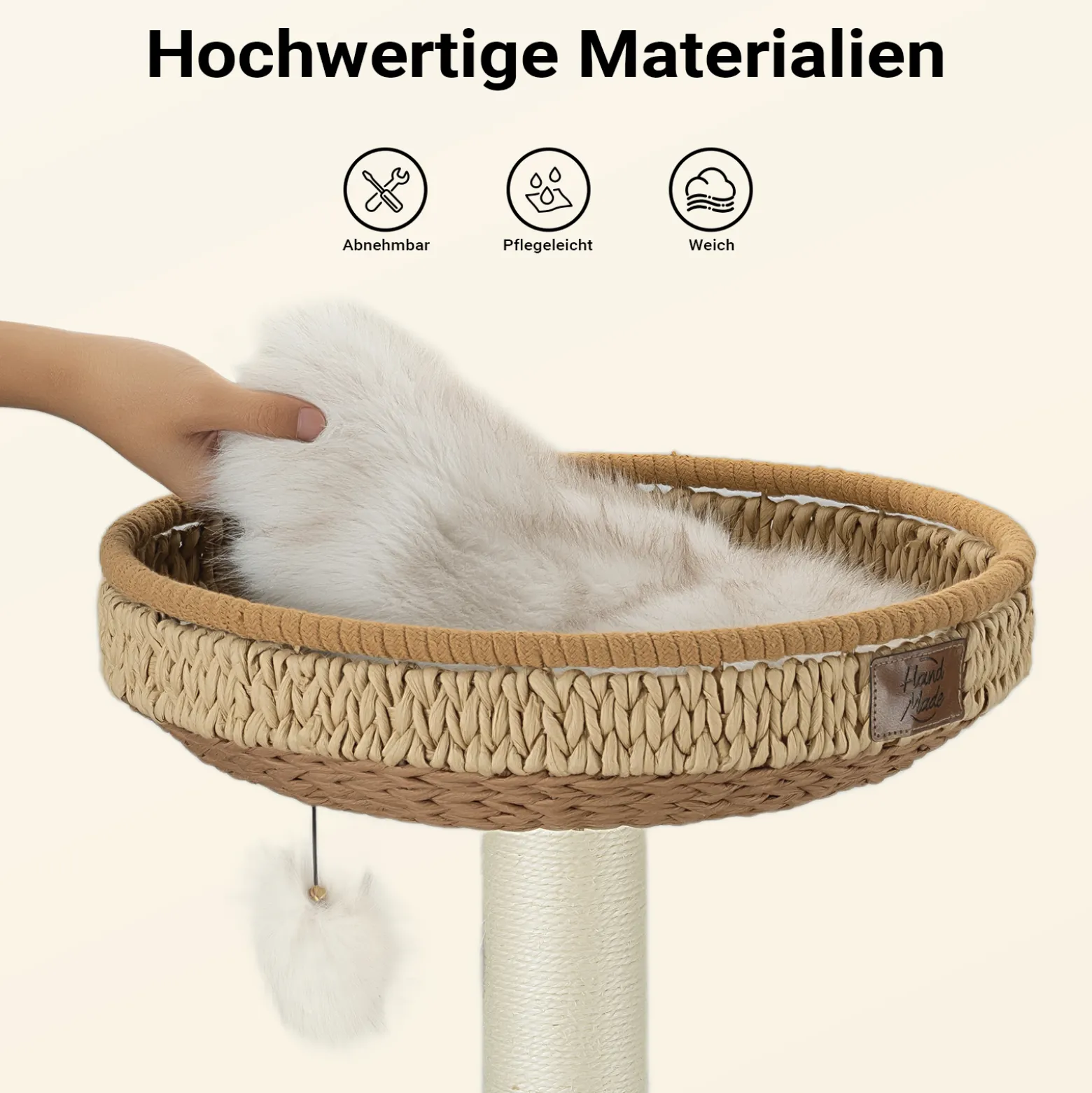 Fudajo Forest Lodge 168 cm Kratzbaum beige, Katzenbaum mit Katzenhaus, Katzenbett, Hängematte, transparente Liegemulde und Papierseil-Kratzstämmen