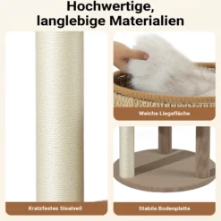 Fudajo Forest Lodge 168 cm Kratzbaum beige, Katzenbaum mit Katzenhaus, Katzenbett, Hängematte, transparente Liegemulde und Papierseil-Kratzstämmen