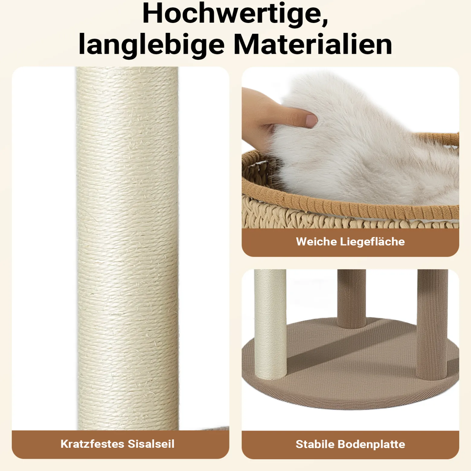 Fudajo Forest Lodge 168 cm Kratzbaum beige, Katzenbaum mit Katzenhaus, Katzenbett, Hängematte, transparente Liegemulde und Papierseil-Kratzstämmen