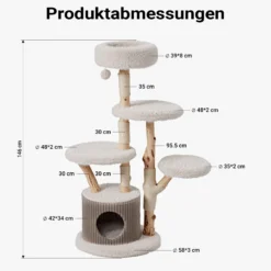 Fudajo Forest Tree 146 cm Kratzbaum natur, Katzenbaum in Holzoptik mit Katzenhaus, Katzenbett und Spielball