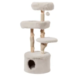 Fudajo Forest Tree 137 cm Kratzbaum natur, Katzenbaum in Holzoptik mit Katzenhaus, Katzenbetten und Spielball