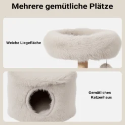 Fudajo Forest Tree 137 cm Kratzbaum natur, Katzenbaum in Holzoptik mit Katzenhaus, Katzenbetten und Spielball
