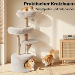 Fudajo Forest Tree 137 cm Kratzbaum natur, Katzenbaum in Holzoptik mit Katzenhaus, Katzenbetten und Spielball