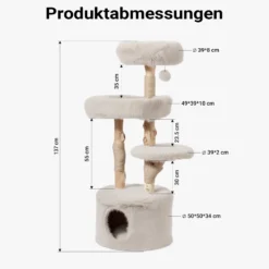 Fudajo Forest Tree 137 cm Kratzbaum natur, Katzenbaum in Holzoptik mit Katzenhaus, Katzenbetten und Spielball