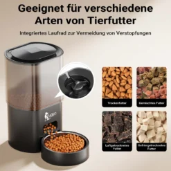 Fudajo Futter- und Trinkautomat für Katzen & Hunde in Schwarz, 3 L Futterspender und 2,5 L Trinkbrunnen, Fütterung mit App-Steuerung für Trockenfutter