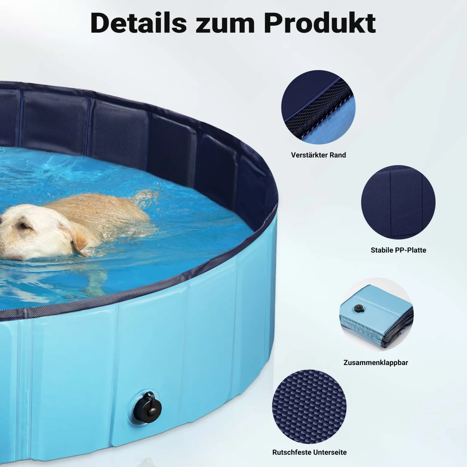 Fudajo Hundepool 100 x 30 cm rutschfestes Hundeplanschbecken, Hundeschwimmbad faltbar aus PVC, Hundebadewanne mit verstärkten Kanten, tragbarer Pool für Hunde