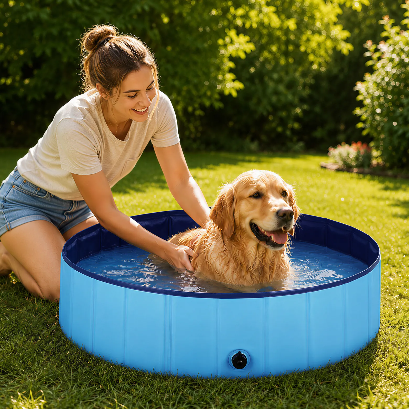 Fudajo Hundepool 100 x 30 cm rutschfestes Hundeplanschbecken, Hundeschwimmbad faltbar aus PVC, Hundebadewanne mit verstärkten Kanten, tragbarer Pool für Hunde