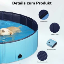 Fudajo Hundepool 120 x 30 cm rutschfestes Hundeplanschbecken, Hundeschwimmbad faltbar aus PVC, Hundebadewanne mit verstärkten Kanten, tragbarer Pool für Hunde