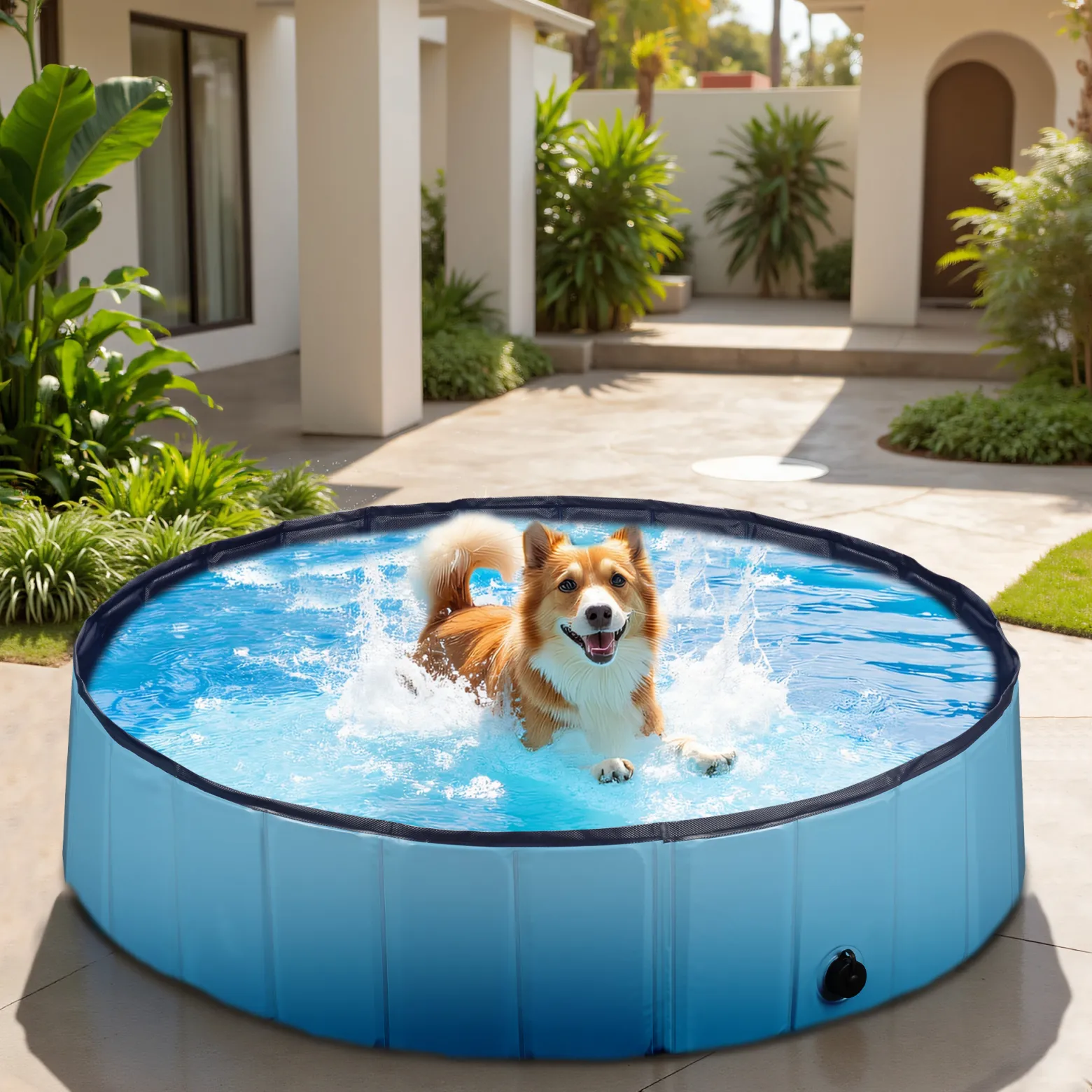 Fudajo Hundepool 120 x 30 cm rutschfestes Hundeplanschbecken, Hundeschwimmbad faltbar aus PVC, Hundebadewanne mit verstärkten Kanten, tragbarer Pool für Hunde