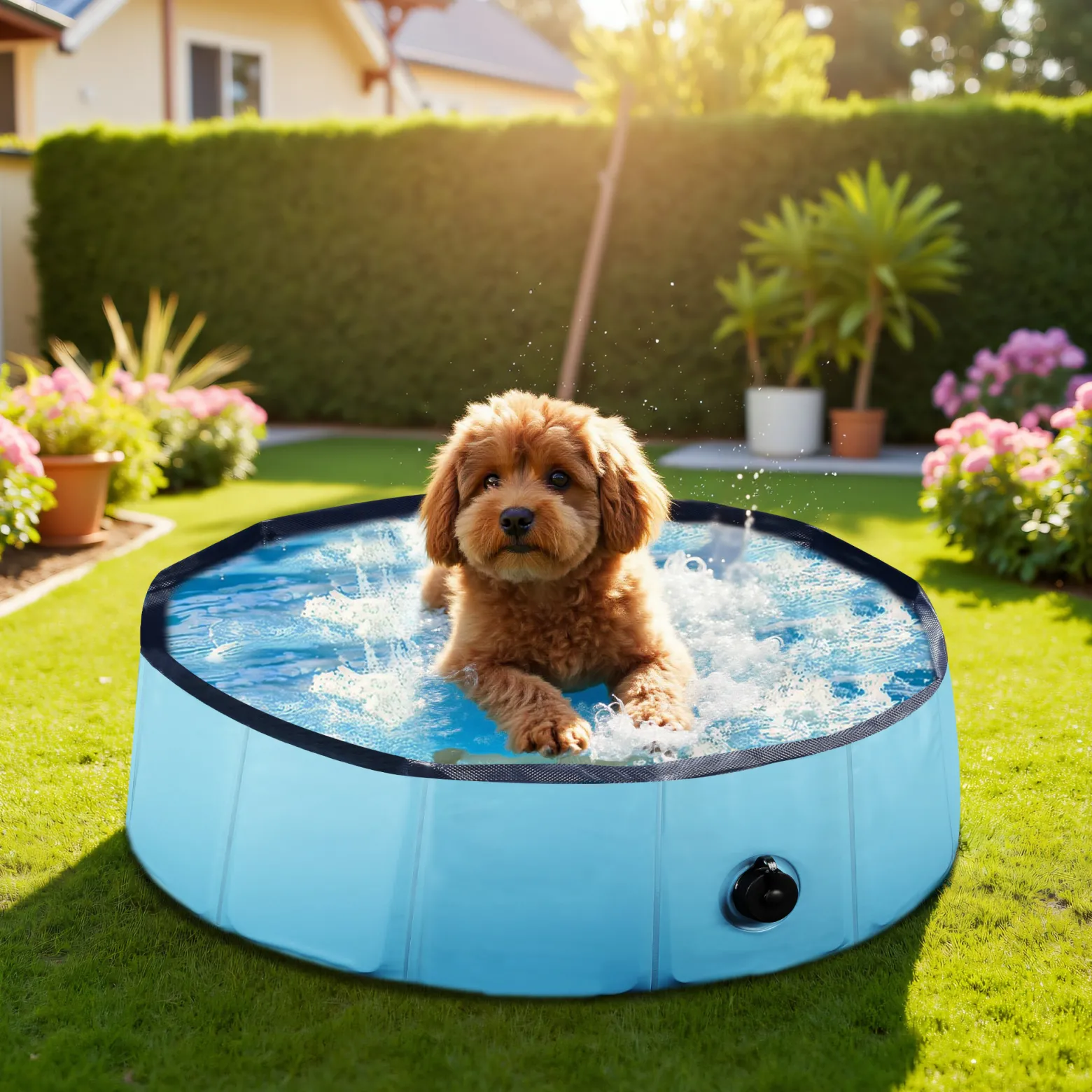 Fudajo Hundepool 80 x 30 cm rutschfestes Hundeplanschbecken, Hundeschwimmbad faltbar aus PVC, Hundebadewanne mit verstärkten Kanten, tragbarer Pool für Hunde