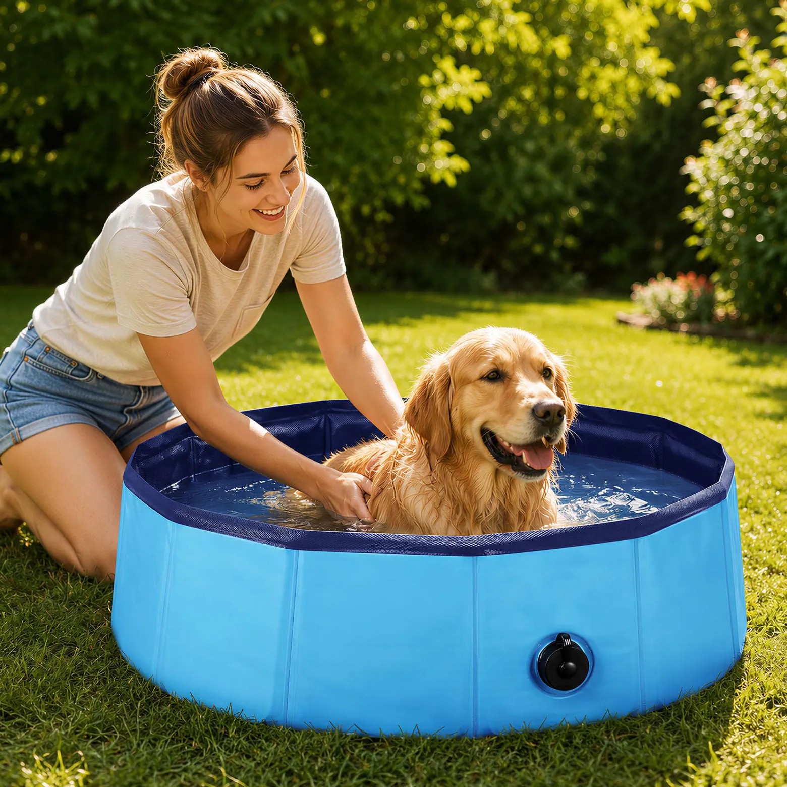 Fudajo Hundepool 80 x 20 cm rutschfestes Hundeplanschbecken, Hundeschwimmbad faltbar aus PVC, Hundebadewanne mit verstärkten Kanten, tragbarer Pool für Hunde