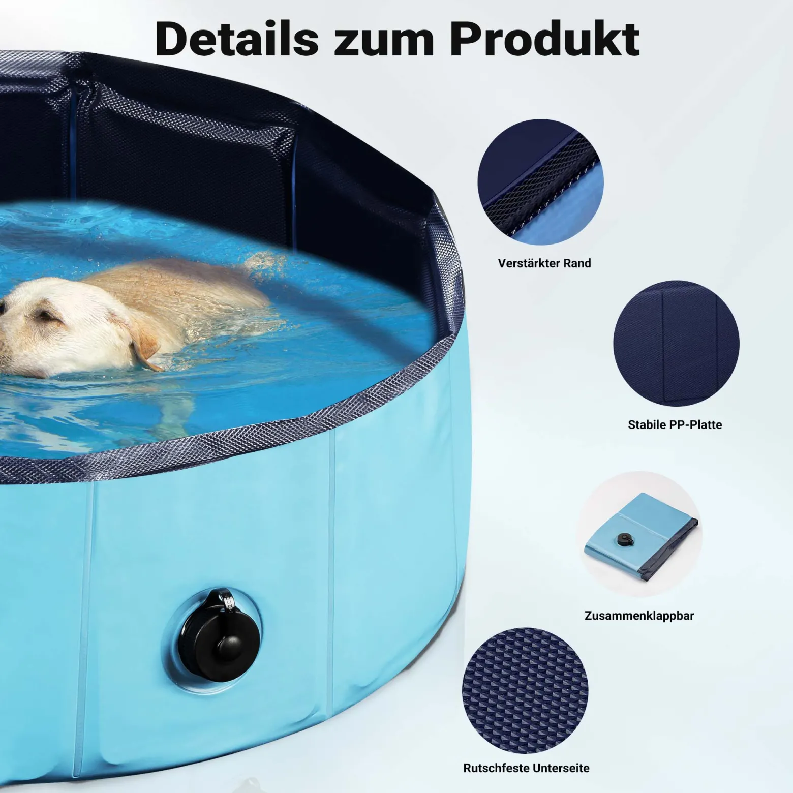 Fudajo Hundepool 80 x 20 cm rutschfestes Hundeplanschbecken, Hundeschwimmbad faltbar aus PVC, Hundebadewanne mit verstärkten Kanten, tragbarer Pool für Hunde
