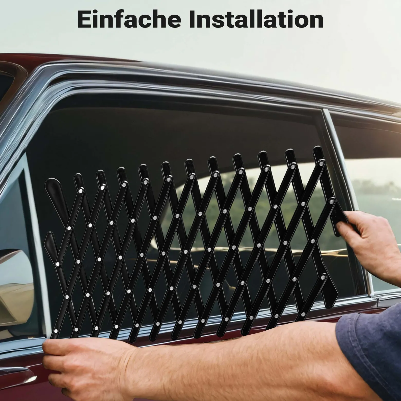 Fudajo Hundeschutzgitter für Autofenster 17,7 x 24 cm, ausziehbares Lüftungsgitter, Frischluftgitter für Haustiere, Fenstergitter schwarz, Gitter für Autos