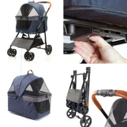 Fudajo 2in1 Hundebuggy zusammenklappbar in Blau, Hundewagen mit abnehmbarer Hundetragetasche, für kleine bis mittlere Hunde und Katzen