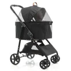 Fudajo 2in1 Hundebuggy zusammenklappbar in Schwarz, Hundewagen mit abnehmbarer Hundetragetasche, für kleine bis mittlere Hunde und Katzen