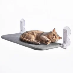 Fudajo Katzenbett Hängematte 30 x 60 cm dunkelgrau, Katzenhängematte Fenster bis 10 kg, Katzenliege mit Saugnäpfen für Fensterplatz