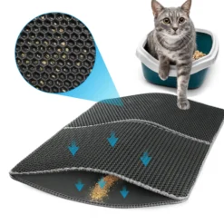 Fudajo Katzenstreu Matte faltbar 75 x 55 cm, Katzenklo Matte wasserdicht, Katzenstreu Auffangmatte mit 2 Schichten, Matte für Katzenklo im Wabendesign