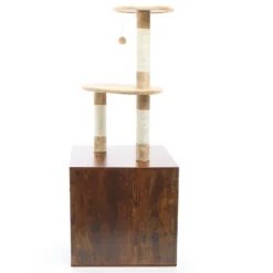 Fudajo Kratzbaum aus Holz 125 cm mit Katzenhaus, Design Katzenkratzbaum in Vintagebraun, 2in1 Katzenhaus mit Katzenklo, Kletterbaum für Katzen