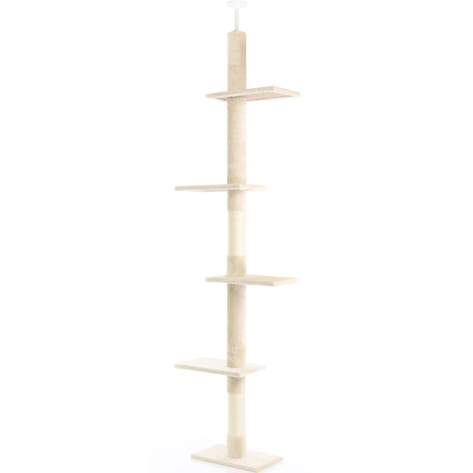 Fudajo Kratzbaum deckenhoch 230–276 cm in Beige, Katzenkratzbaum mit 4 Ebenen, Katzenbaum Deckenspanner höhenverstellbar, Katzenmöbel mit Sisal