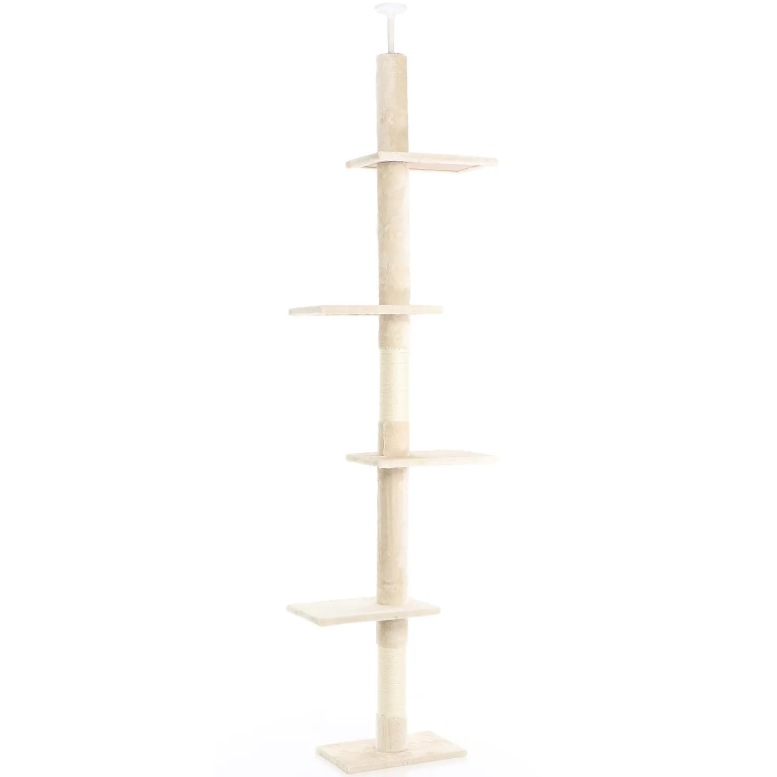 Fudajo Kratzbaum deckenhoch 230–276 cm in Beige, Katzenkratzbaum mit 4 Ebenen, Katzenbaum Deckenspanner höhenverstellbar, Katzenmöbel mit Sisal