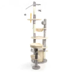 Fudajo Kratzbaum im Kaktusdesign Hellgrau 172 cm, Katzenkratzbaum mit Katzenhaus u. Liegemulde, Katzenbaum mit Sisal, Katzenmöbel mit Spielbälle