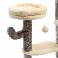 Fudajo Kratzbaum im Kaktusdesign Hellgrau 172 cm, Katzenkratzbaum mit Katzenhaus u. Liegemulde, Katzenbaum mit Sisal, Katzenmöbel mit Spielbälle