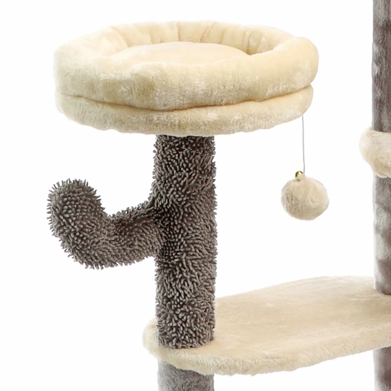 Fudajo Kratzbaum im Kaktusdesign Hellgrau 172 cm, Katzenkratzbaum mit Katzenhaus u. Liegemulde, Katzenbaum mit Sisal, Katzenmöbel mit Spielbälle