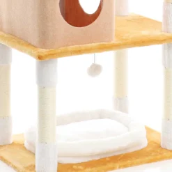Fudajo Kratzbaum in Weiß/Braun 164 cm hoch, Katzenkratzbaum mit Katzenhaus und Liegemulde, Katzenbaum mit Sisal, Plüsch und Spielbällen