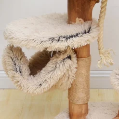 Fudajo Kratzbaum mit Holz und Plüsch 87,5 cm hoch, Designer Katzenkratzbaum mit Birnbaumholz, Katzenbaum mit Hängematte, Katzenmöbel mit Liege