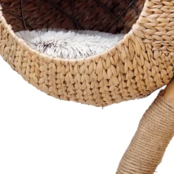Fudajo Kratzbaum Zweigdesign mit Katzenkorb 83 cm hoch, Designer Katzenkratzbaum mit Liegekorb in Flecht-Optik, Katzenbaum aus Holz mit Plüsch