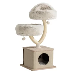 Fudajo Kratzbaum Zweigdesign mit Katzenhaus 95 cm, Designer Katzenkratzbaum mit Plüsch und Sisal, Katzenbaum mit Katzenhöhle, Kletterbaum für Katzen