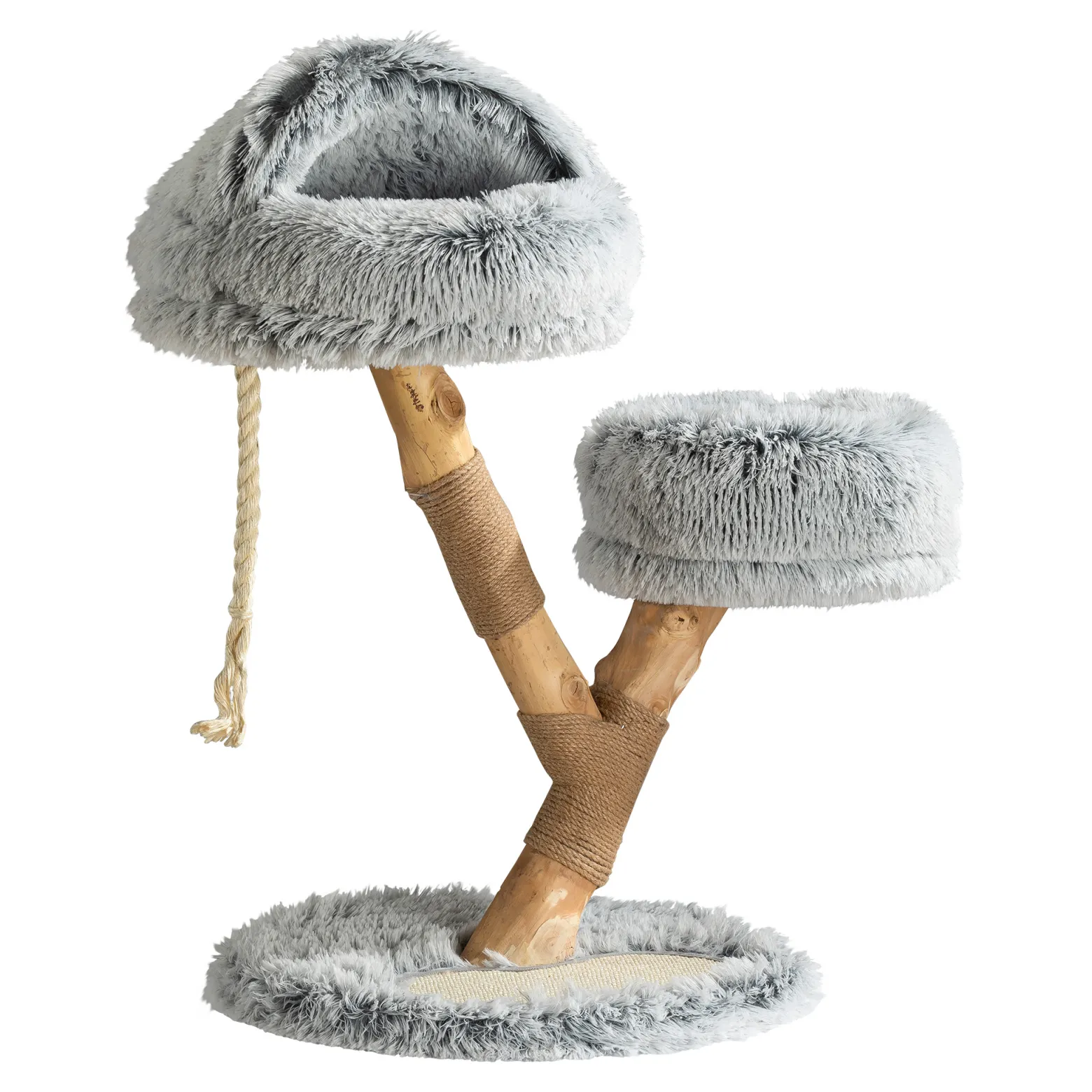 Fudajo Kratzbaum Zweigdesign mit Katzenhöhle 80 cm, Designer Katzenkratzbaum mit Plüsch und Birnbaumholz, Katzenbaum aus Holz mit Kratzmatte