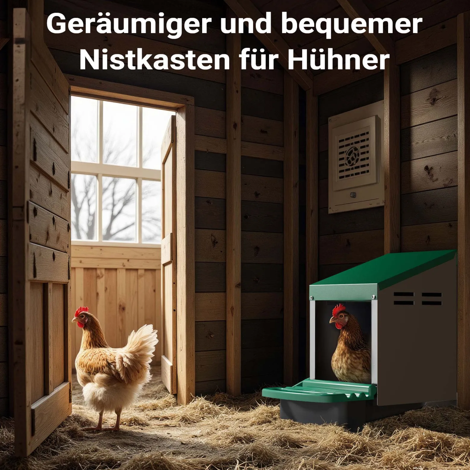 Fudajo Legenest mit Auffangschale 27 x 52 x 48 cm, Legekasten für Hühner, Hühnernest mit Lüftungslöcher für Luftzirkulation, Kunststoff Abrollnest für Wandmontage