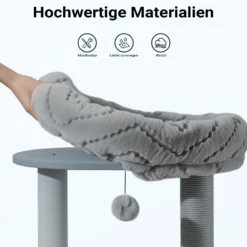 Fudajo Urban Studio 122 cm Kratzbaum grau, Katzenbaum mit Katzenhaus, Hängeliege, Katzenbett und Papierseil-Kratzstämmen