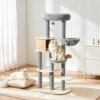 Fudajo Urban Studio 163 cm Kratzbaum grau, Katzenbaum mit Katzenhaus, Hängeliege, Katzenbett und Papierseil-Kratzstämmen