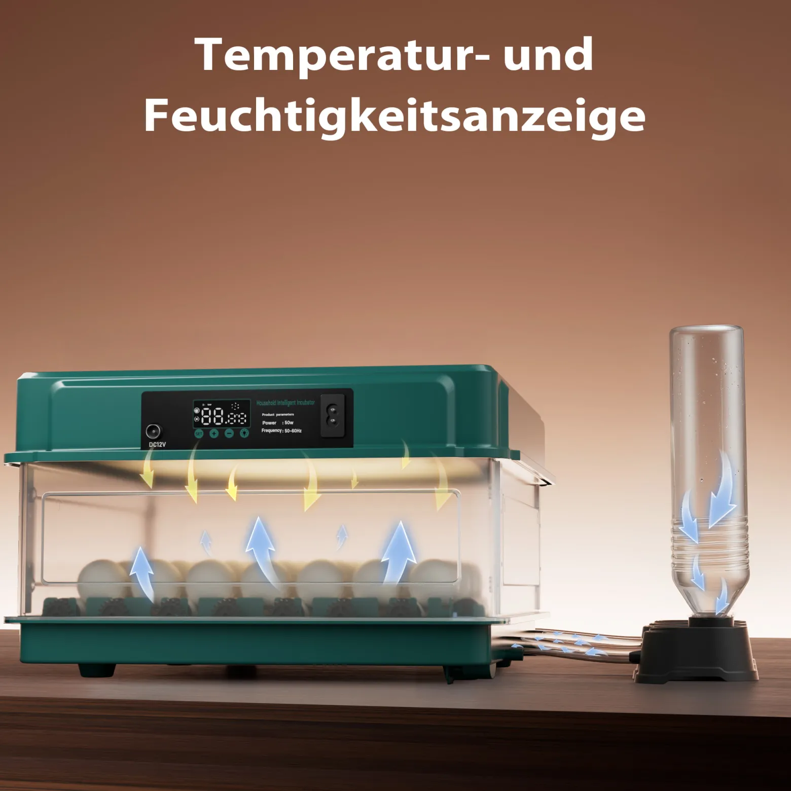 Fudajo Vollautomatischer Flächenbrüter für 48 Eier, Inkubator 80 W mit Wendesystem, Brutautomat mit Temperatursteuerung und Feuchtigskeitsregulierung, Brutkasten zum Eier ausbrüten