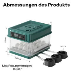 Fudajo Vollautomatischer Flächenbrüter für 15 Eier, Inkubator 40 W mit Wendesystem, Brutautomat mit Temperatursteuerung und Feuchtigskeitsregulierung, Brutkasten zum Eier ausbrüten