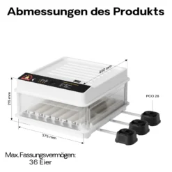 Fudajo Vollautomatischer Flächenbrüter für 36 Eier, Inkubator 45 W mit Wendesystem, Brutautomat mit Temperatursteuerung und Feuchtigskeitsregulierung, Brutkasten zum Eier ausbrüten
