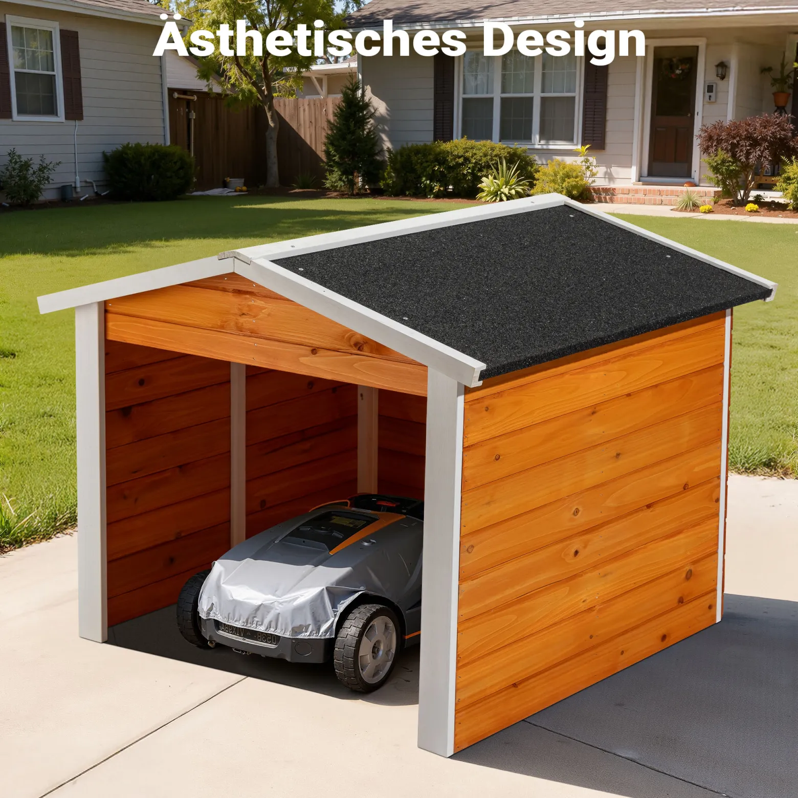 Garage für Mähroboter aus Holz Rasenrobotergarage Gartenhaus Carport Station