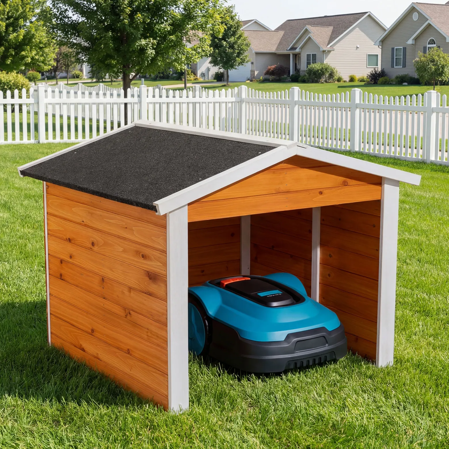 Garage für Mähroboter aus Holz Rasenrobotergarage Gartenhaus Carport Station