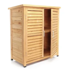 Gartenhaus mit 2-flügelige Tür 870x465x916 mm halbhoch aus Fichtenholz mit Pultdach für Garten, Terrasse & Balkon Gerätehaus Geräteschuppen Holzhaus Werkzeugschrank
