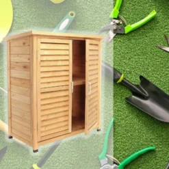Gartenhaus mit 2-flügelige Tür 870x465x916 mm halbhoch aus Fichtenholz mit Pultdach für Garten, Terrasse & Balkon Gerätehaus Geräteschuppen Holzhaus Werkzeugschrank