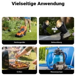 Gartensteckdose 4fach in Steinoptik, IP44, Außensteckdose mit Sensor für Dämmerung und 1,5m Kabel