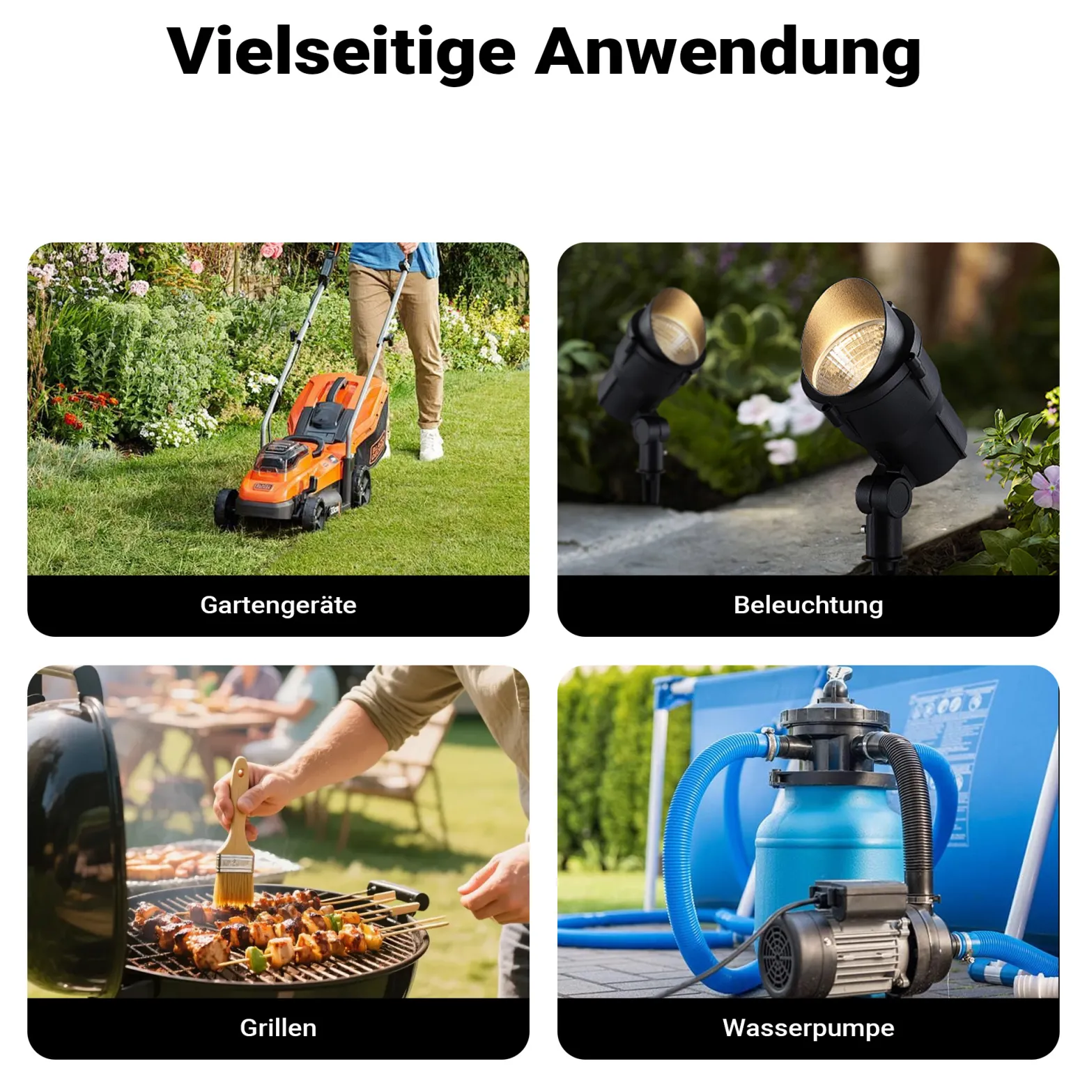 Gartensteckdose 4fach in Steinoptik, IP44, Außensteckdose mit Sensor für Dämmerung und 1,5m Kabel