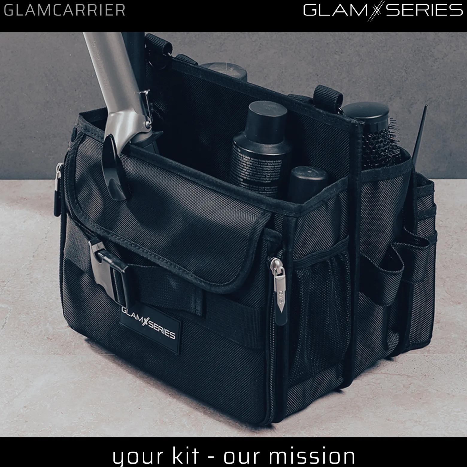 GlamSeries GlamCarrier Kosmetiktasche, Schminktasche viel Stauraum, Kosmetikbeutel faltbar Griff und Tragegurt, Beauty Bag für Make Up Artists, Friseure