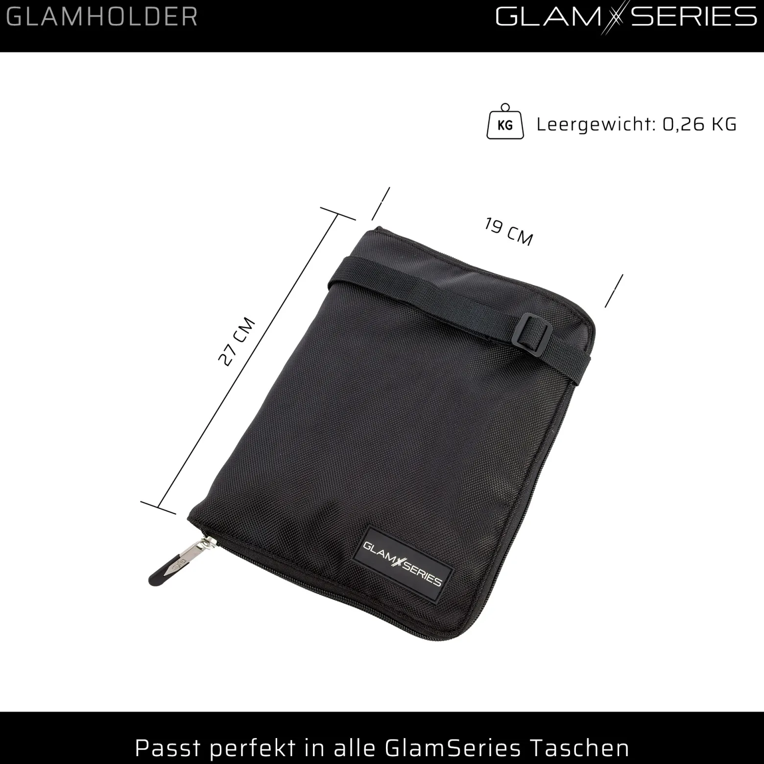 GlamSeries GlamHolder Pinselgürtel 270 x 190 mm mit mehreren Fächern für Make-up Pinsel, zusammenfaltbare Pinseltasche mit Gürtel